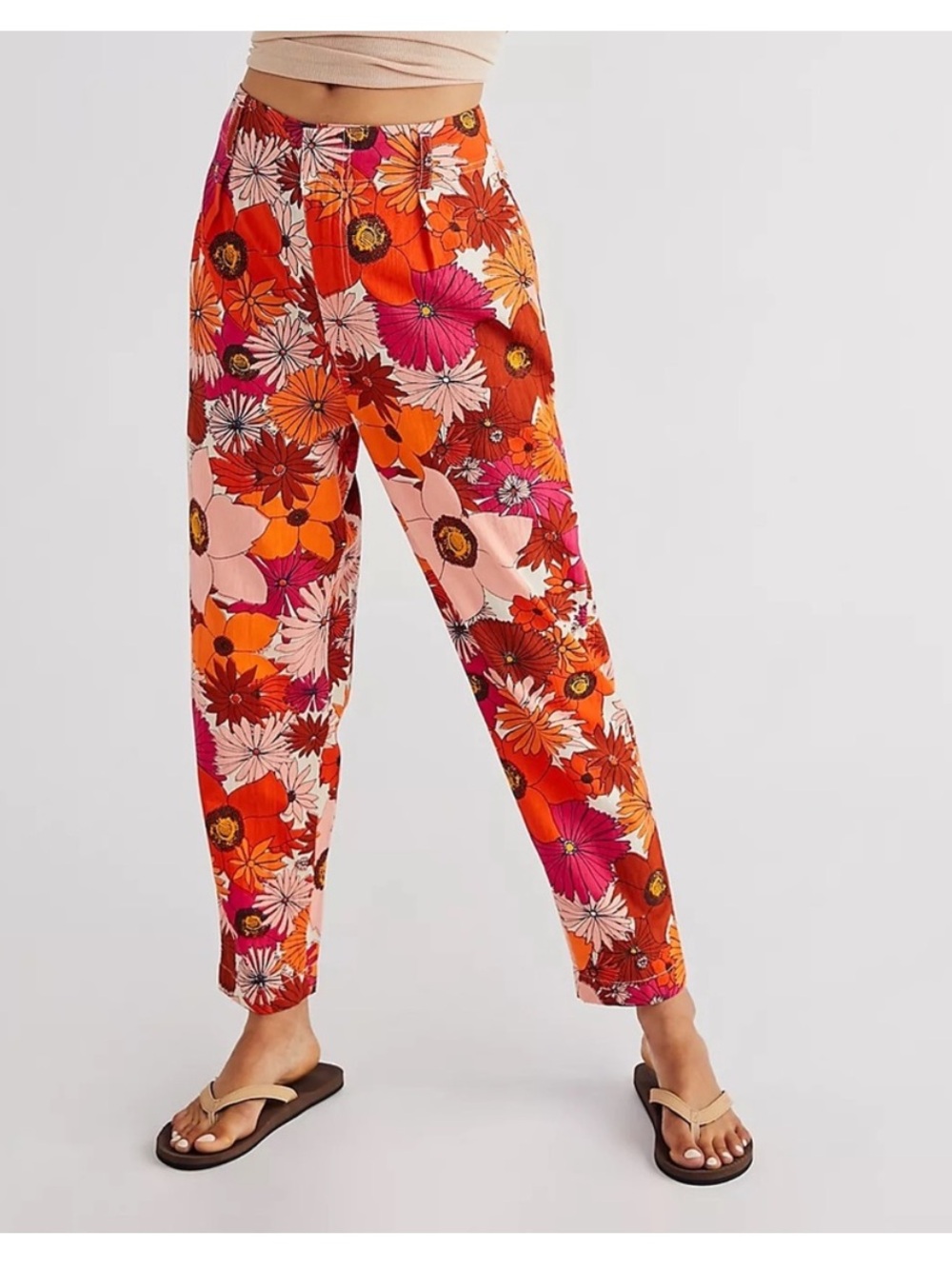 Pink/Orange Floral Print Ankle Pants